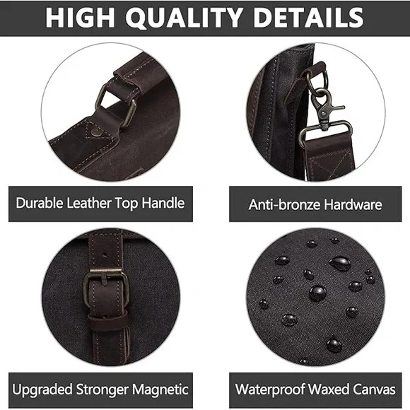 Kasqo Messenger Mens Vintage Waxed Canvas Water-Resistant Laptop Briefcase Bag - Picture 4 of 7